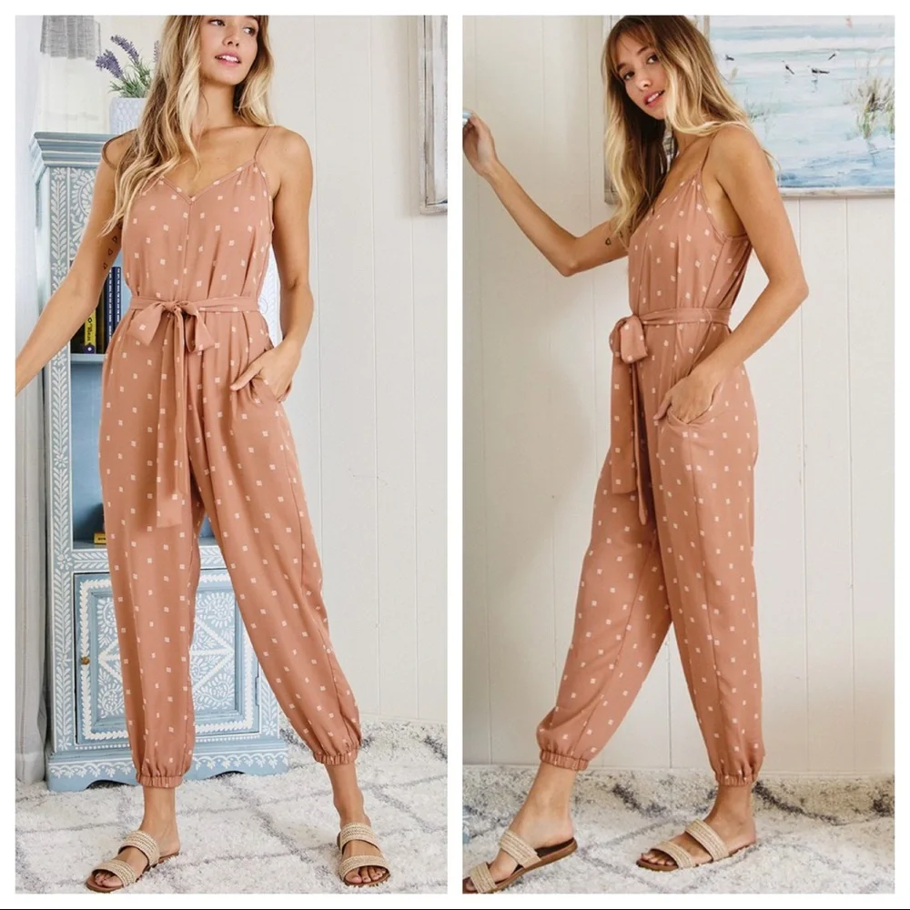 #05 Martine Chic Belted Waist Jogger Side Pocket Jumpsuit - Picture 4 of 5